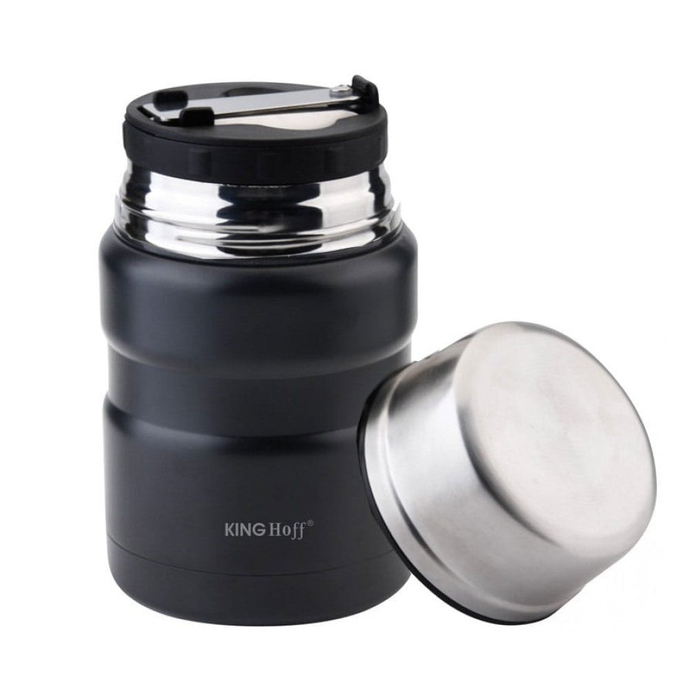 Termos alimentar KingHoff 1459, 500 ml, oțel inoxidabil, indestructibil, negru