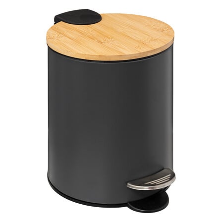 Кош за боклук 5five, Метал и бамбук, Педал, 3L, Сив