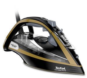 Fier de călcat Tefal Ultimate Pure FV9865, 3000 W, Jet de abur 250 g/min, Abur variabil 0-60 g/min, Rezervor de apă 350 ml, Talpă Durilium AirGlide Autoclean, Oprire automată, Negru/Auriu