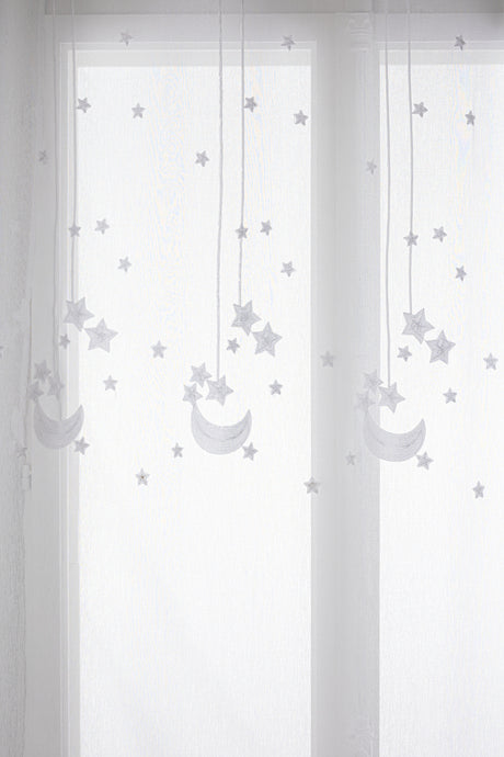 Perdea transparentă pentru copii Atmosphera cu stele brodate 140x240 cm, Alb