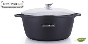 Cratiță Royalty Line BS36M cu capac de sticlă, 36 cm, 13 L, finisaj marmorat, inducție