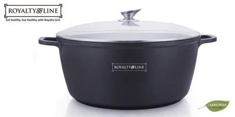Cratiță Royalty Line BS36M cu capac de sticlă, 36 cm, 13 L, finisaj marmorat, inducție