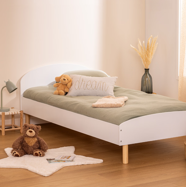 Pat pentru copii cu cadru de saltea Atmosphera Kima Sweetie, alb, MDF, 90x190 cm