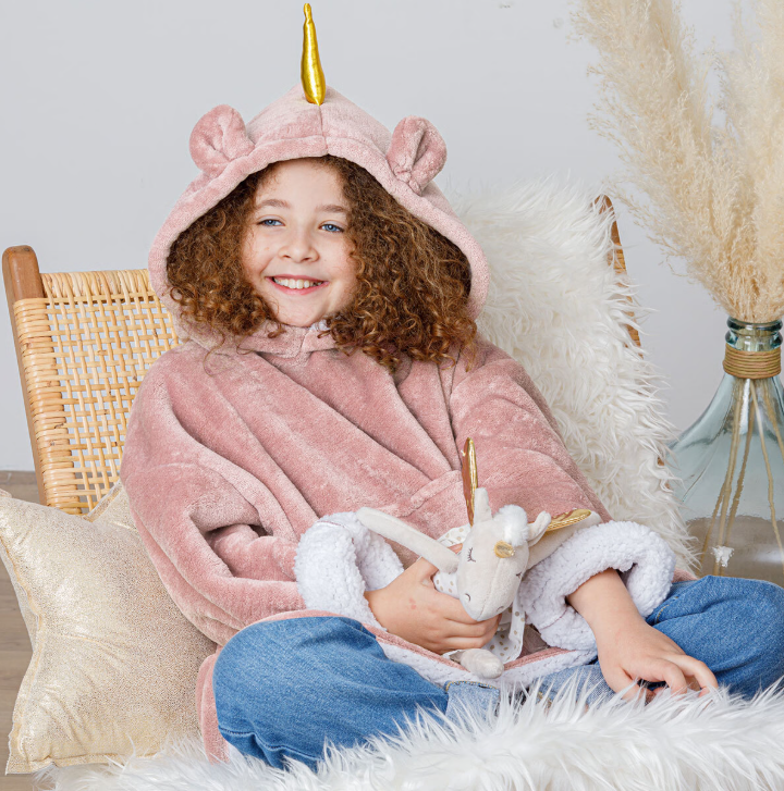 Pătură pentru copii cu glugă Atmosphera Unicorn, Roz