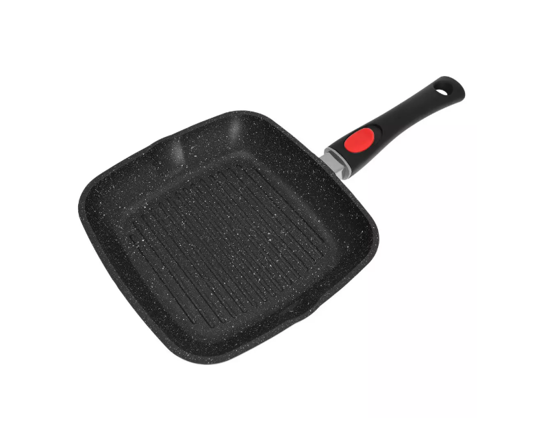 Грил тиган KingHoff 1510, 24 cm, Мраморно покритие, Капак и махаща се дръжка