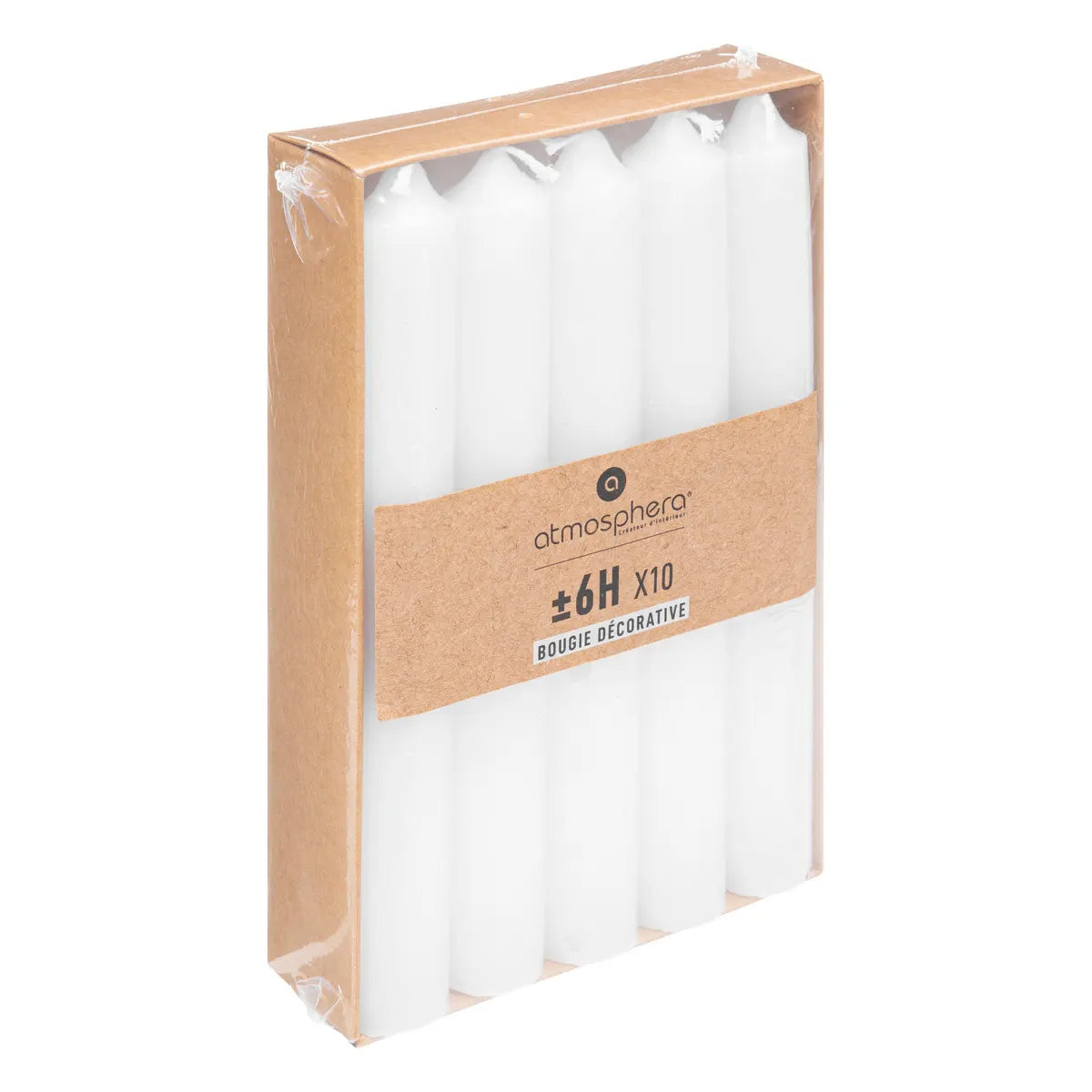 Set lumânări neparfumate Atmosphera Hugo, 10 lumânări pentru cină, 16 cm, Alb