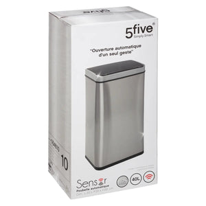 Coș de gunoi automat 5five Sensor, dreptunghiular, oțel inoxidabil, 40 l