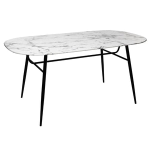 Masă de dining Roxas, 160x90 cm, sticlă securizată cu efect de marmură