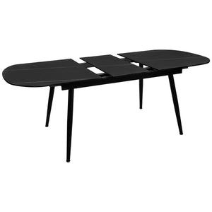 Masă extensibilă Mapu, 160-200x90 cm, sticlă securizată cu efect de marmură