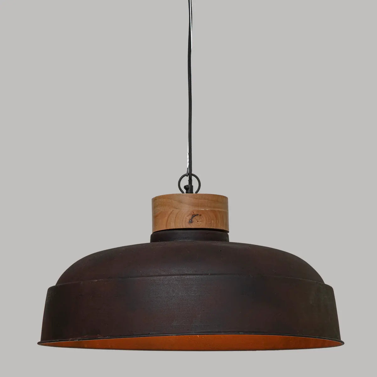 Lampă suspendată Atmosphera Prao, 57 cm, Metal gri, Lemn