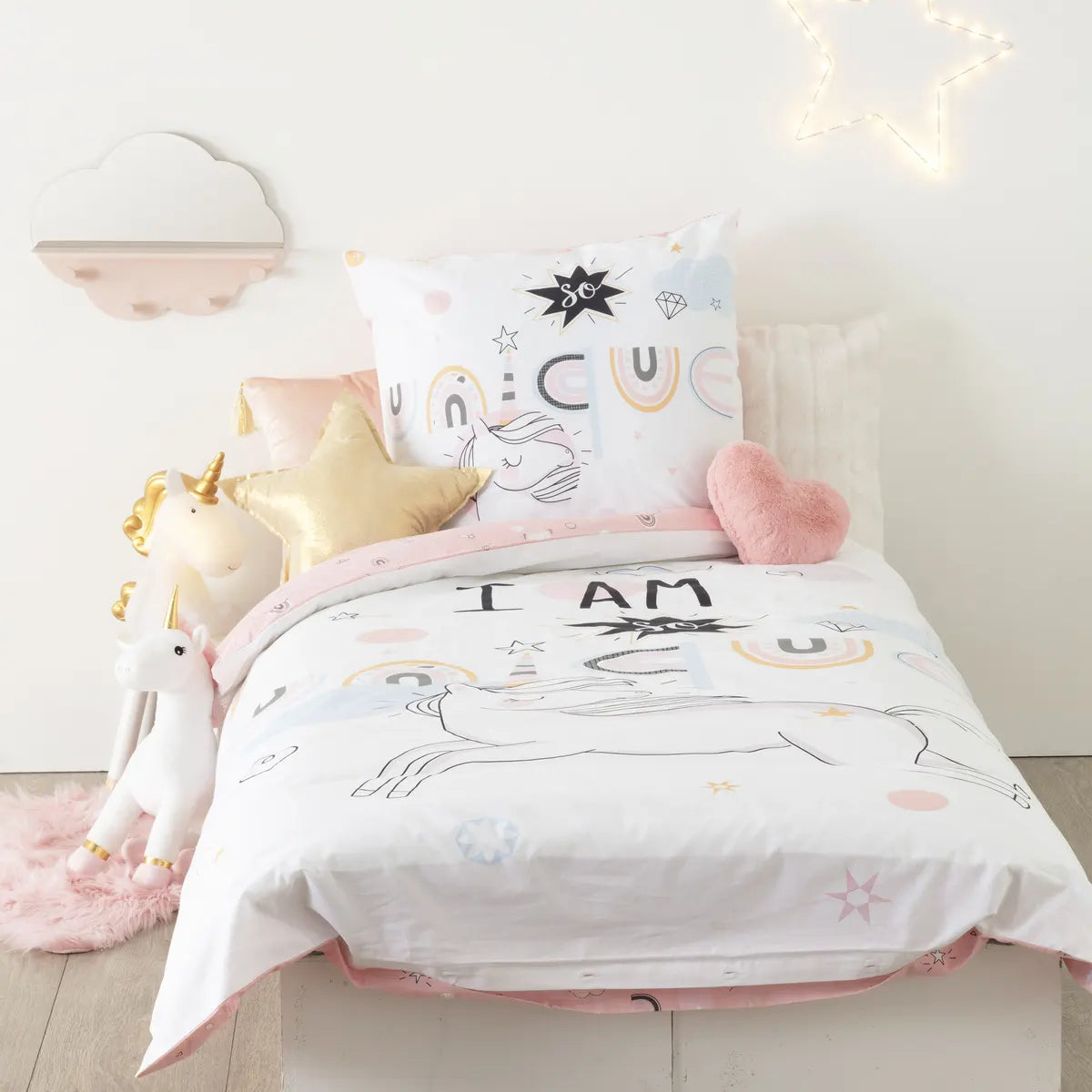 Lenjerie de pat reversibilă pentru copii Atmosphera Unicorn, 140x200 cm, bumbac