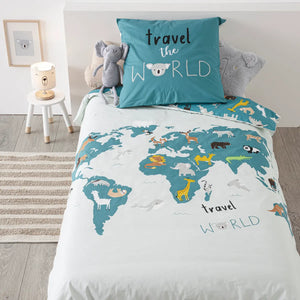 Lenjerie de pat reversibilă pentru copii Atmosphera World, 140x200 cm, bumbac