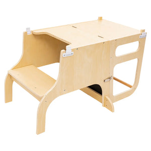 Masă-turn educațională Montessori 3 în 1 Atmosphera Alba, Lemn
