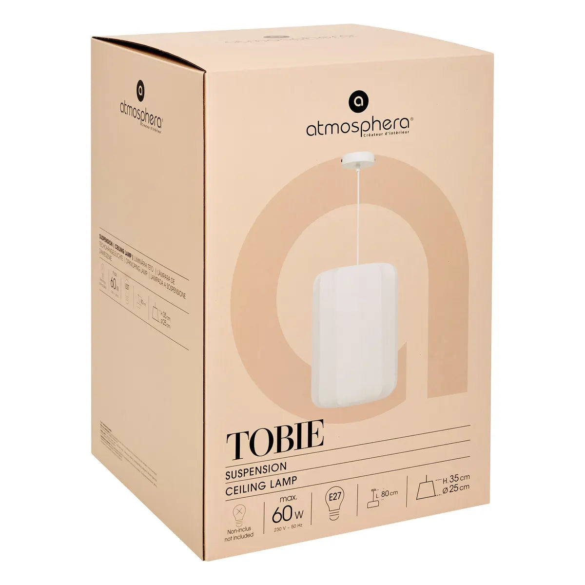 Lampă suspendată Atmosphera Tobie, 25 cm, bumbac alb