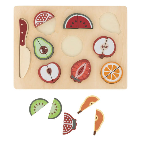 Jucărie pentru copii din lemn cu oală cu fructe, MDF 30x22 cm