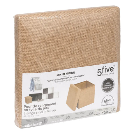Puf pliabil 5five Mix &amp; Modul, material textil cu efect de iută, 31x31 cm
