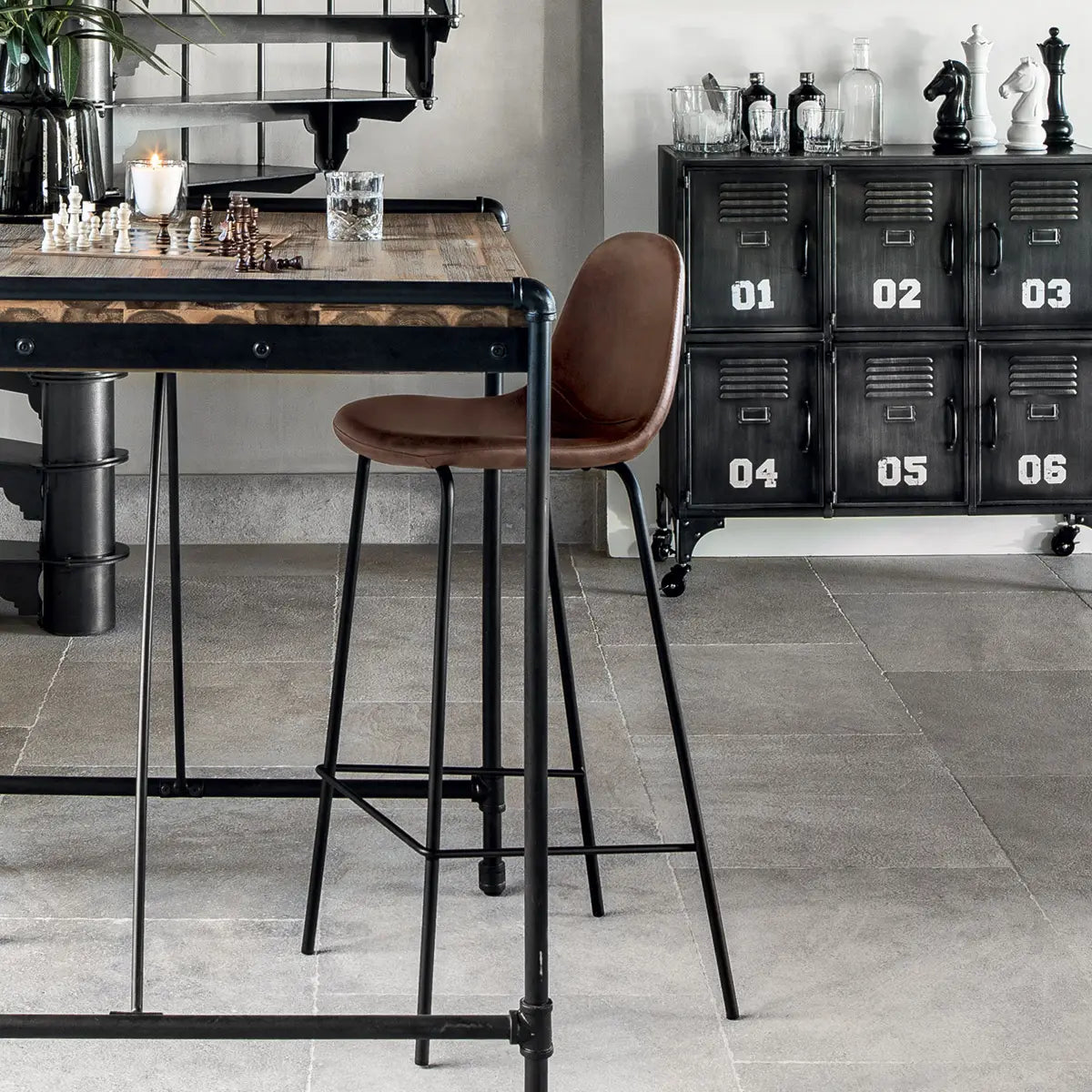 Scaun de bar Valdi, aspect piele