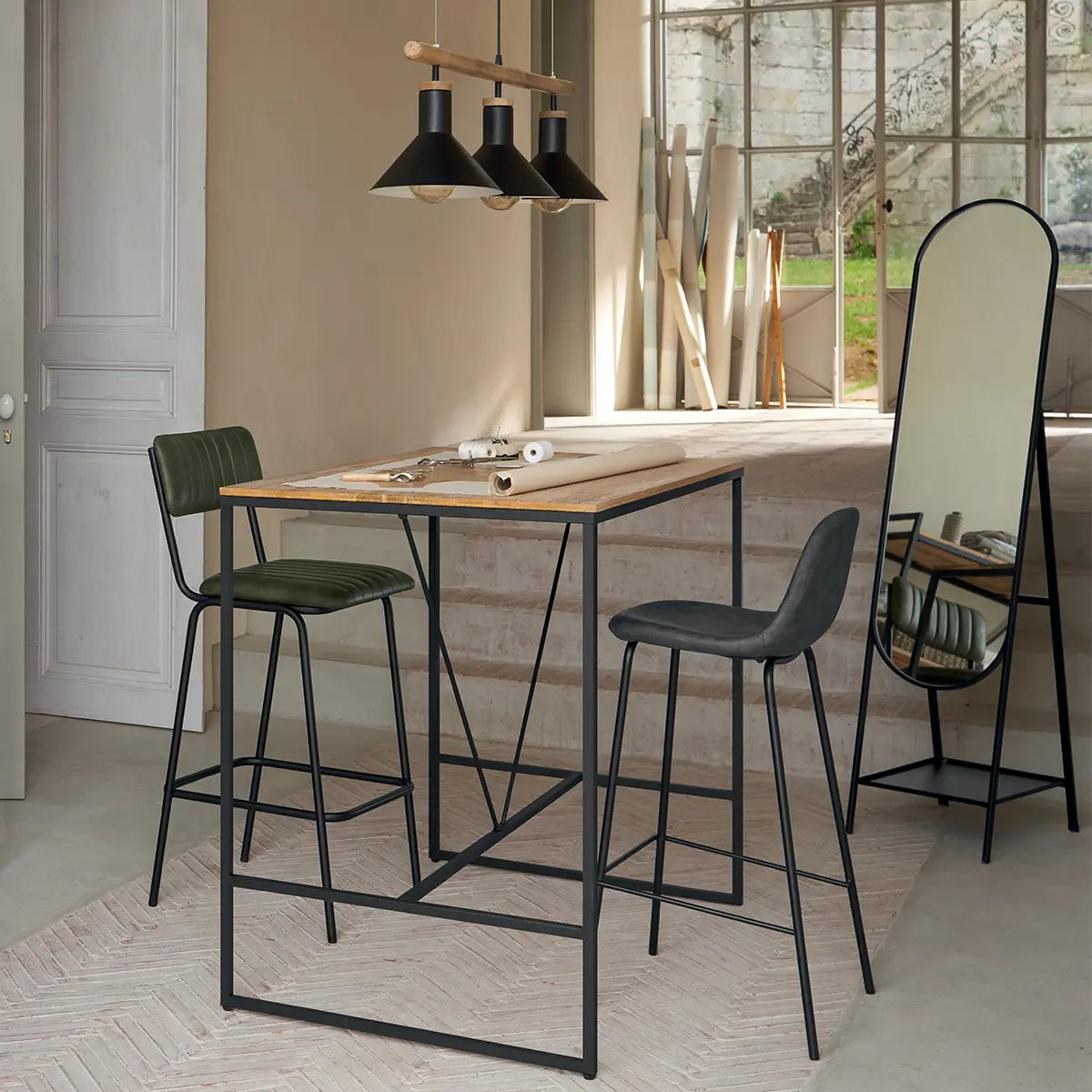 Scaun de bar Valdi, aspect piele
