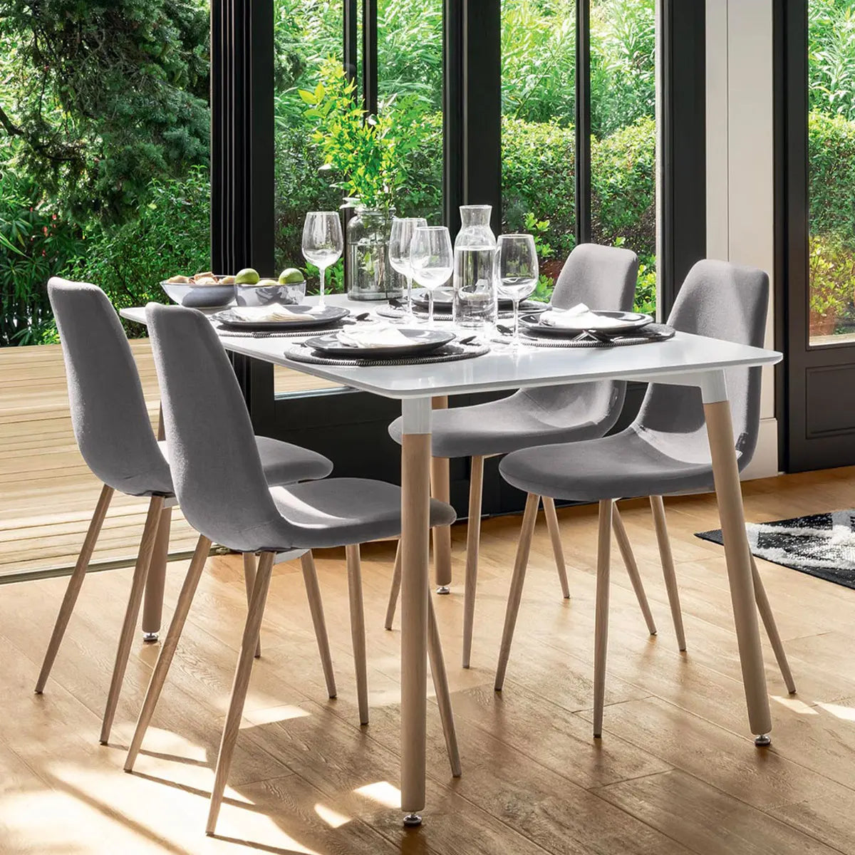 Masă de dining Roka, 150x80 cm, MDF mesteacăn, alb