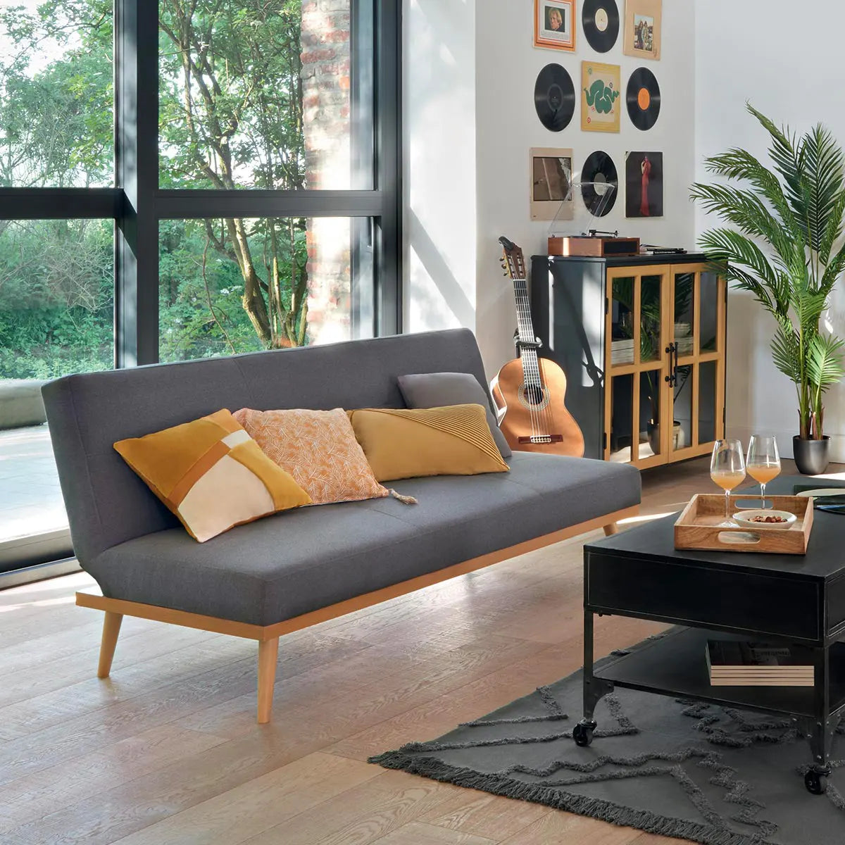 Canapea extensibilă cu trei locuri Atmosphera Dohan, Gri închis, 180x80x80 cm