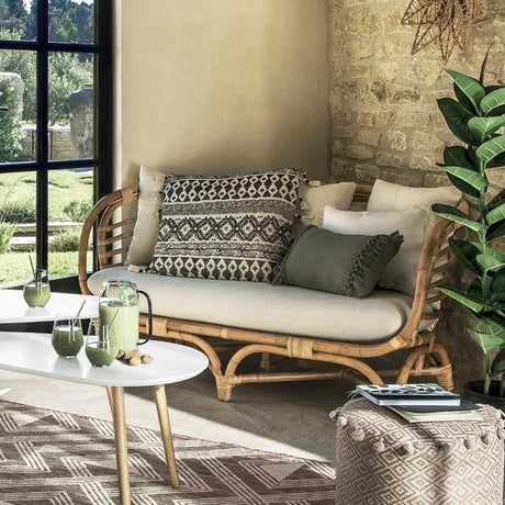 Canapea Atmosphera Farah cu două locuri, Ratan, Alb, 152x80.5x75 cm
