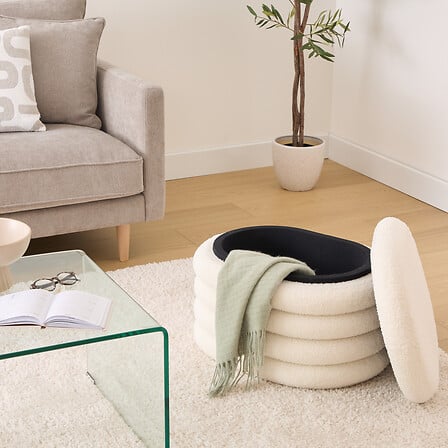 Pouf Depozitare Atmosphera Giulia, Boucle, Alb