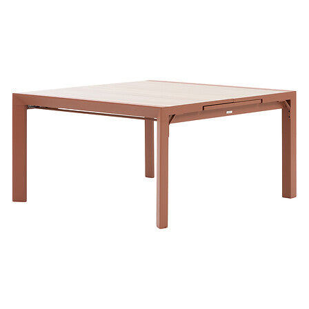 Evasion automatic extendable table square 10 seats aluminium printed linen mahogany