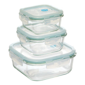 Set of 3 Clipeat small square glass containers