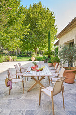 Axant stackable dining chair aluminum printed linen honey