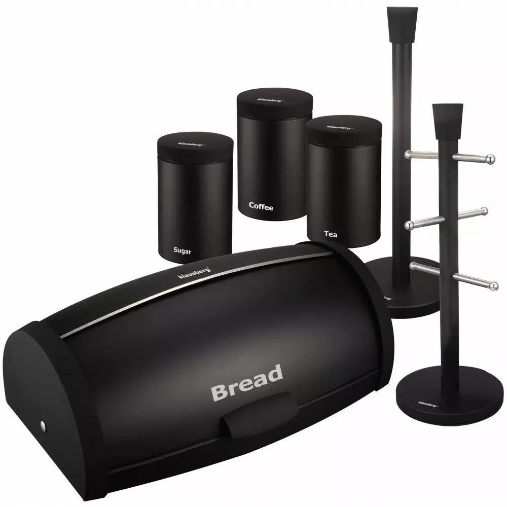 Set cutii pentru pâine și depozitare cu suporturi pentru hârtie și pahare Klausberg 7236, Negru