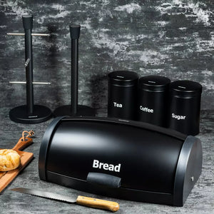Set cutii pentru pâine și depozitare cu suporturi pentru hârtie și pahare Klausberg 7236, Negru