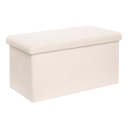 Bancă cu spațiu de depozitare Jaiko, Boucle, Alb, 76x38 cm