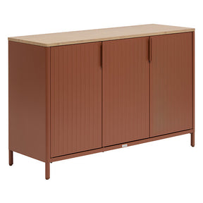 Outdoor sideboard 3 doors Ironia galvanized steel mahogany honey