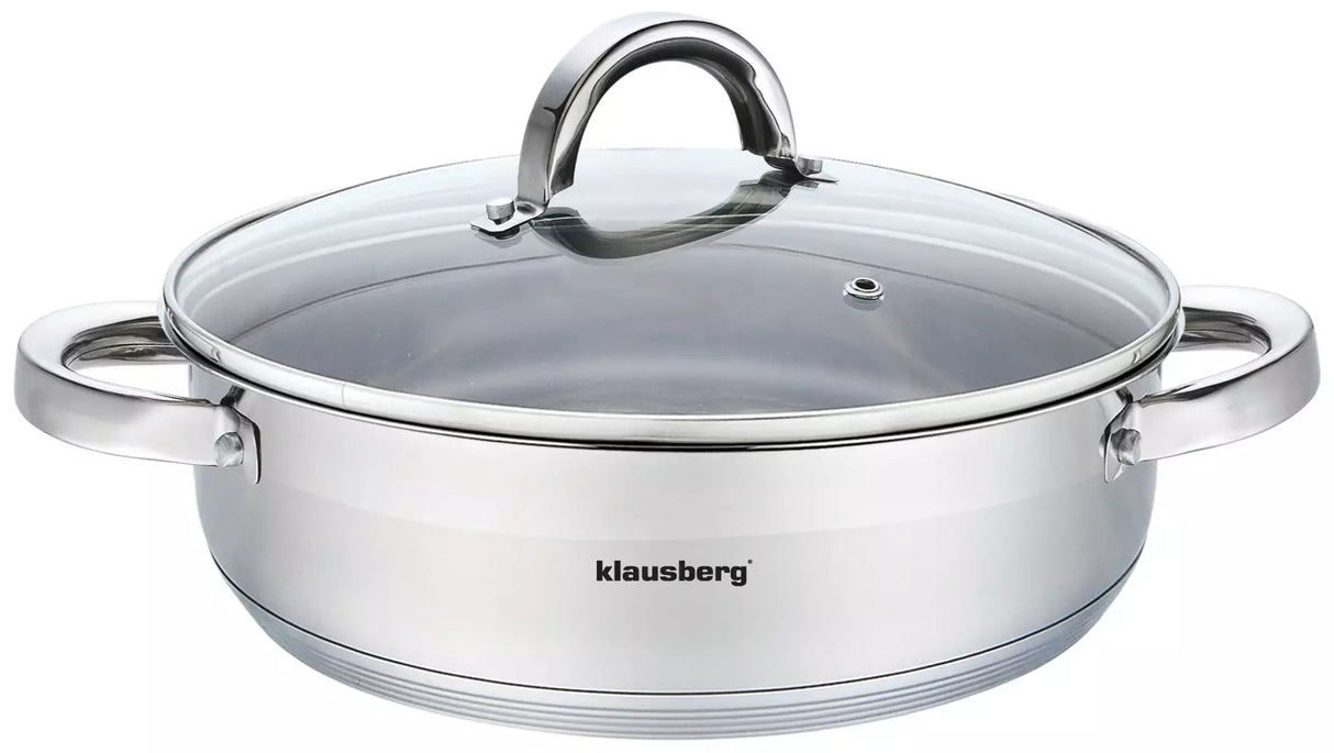 Тиган с дръжки и капак Klausberg 7173, 26 cm, 4,6 литра, Дебело дъно, Инокс