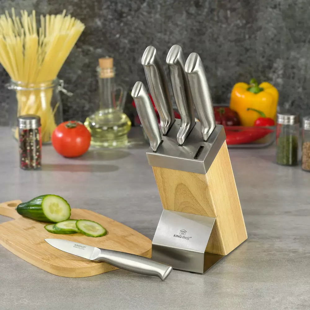 Set de cuțite KingHoff 3461, lamă din oțel inoxidabil, mâner din lemn, 6 piese