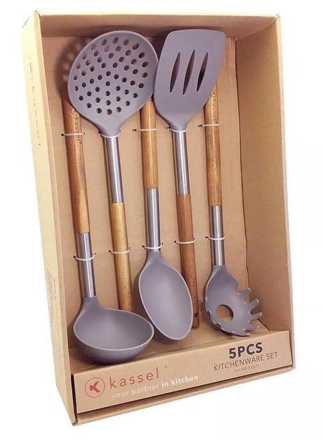 Set de tacâmuri de bucătărie 5 buc, Kassel, salcâm