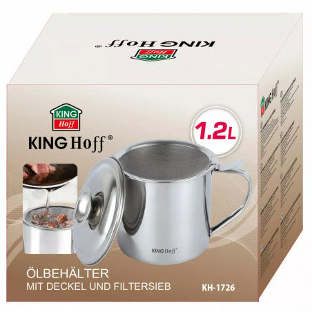 Съд за олио KingHoff 1726, 1.2L, Цедка за прецеждане, 12.5х11.5 cm, Инокс