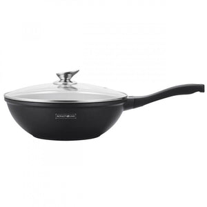 Tigaie wok Royalty Line BW28M, 28 cm, acoperire din marmură, inducție, mâner moale, negru