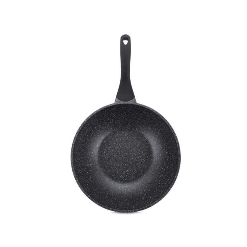 Tigaie wok Royalty Line BW28M, 28 cm, acoperire din marmură, inducție, mâner moale, negru