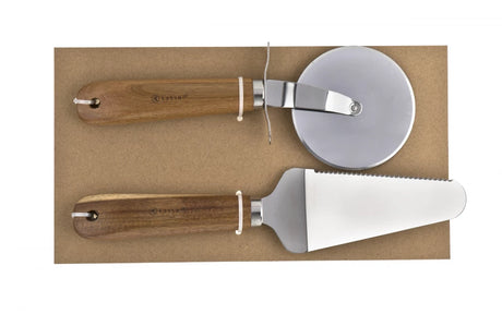 Set de tacâmuri pentru pizza KingHoff 93570, oțel inoxidabil/lemn de salcâm